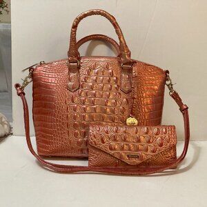 BRAHMIN Satchel and Veronica Wallet Bellini Melbourne Orange Leather